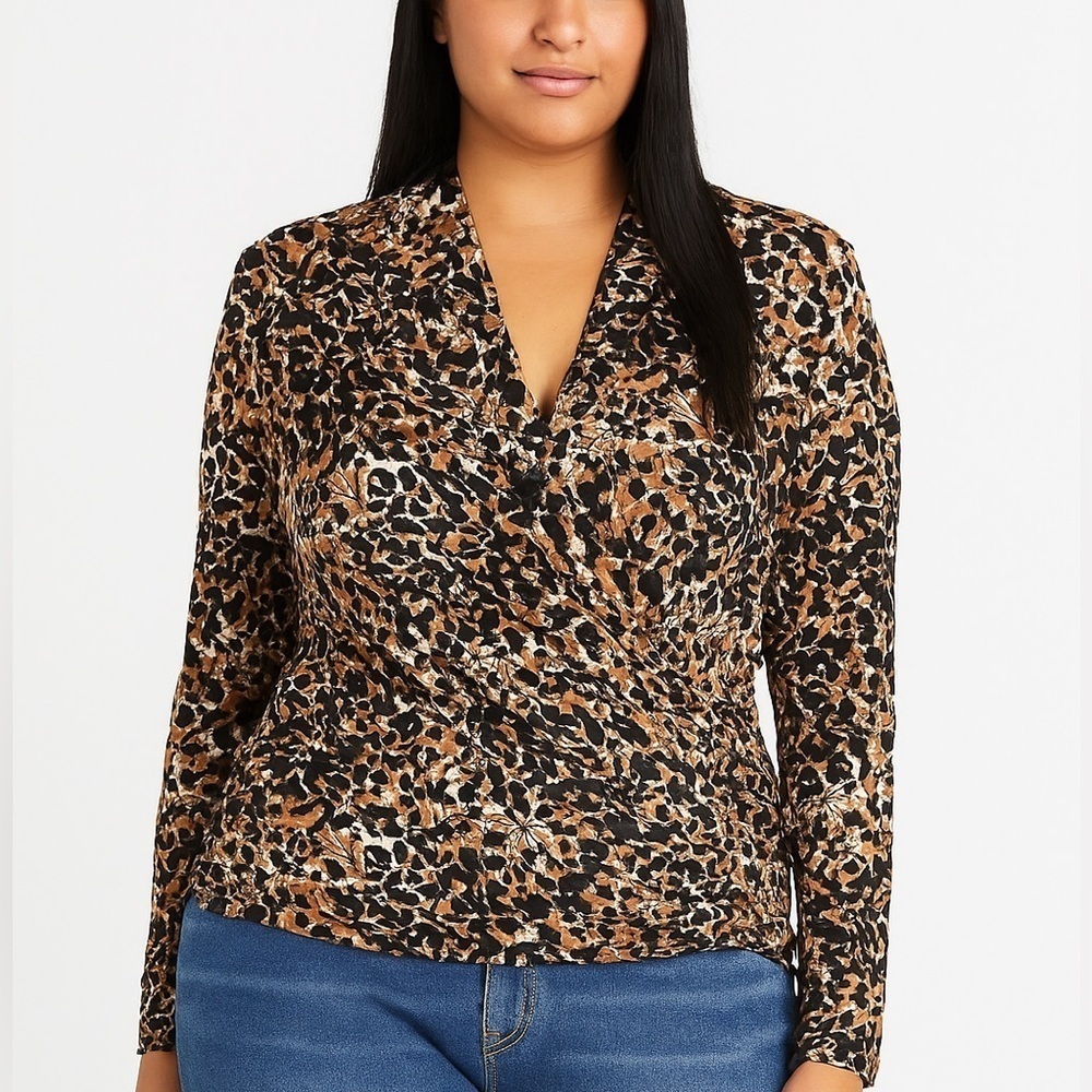 Peruvian Connection VNeck Stretch Fitted Cinched Side Long Sleeve Blouse Top